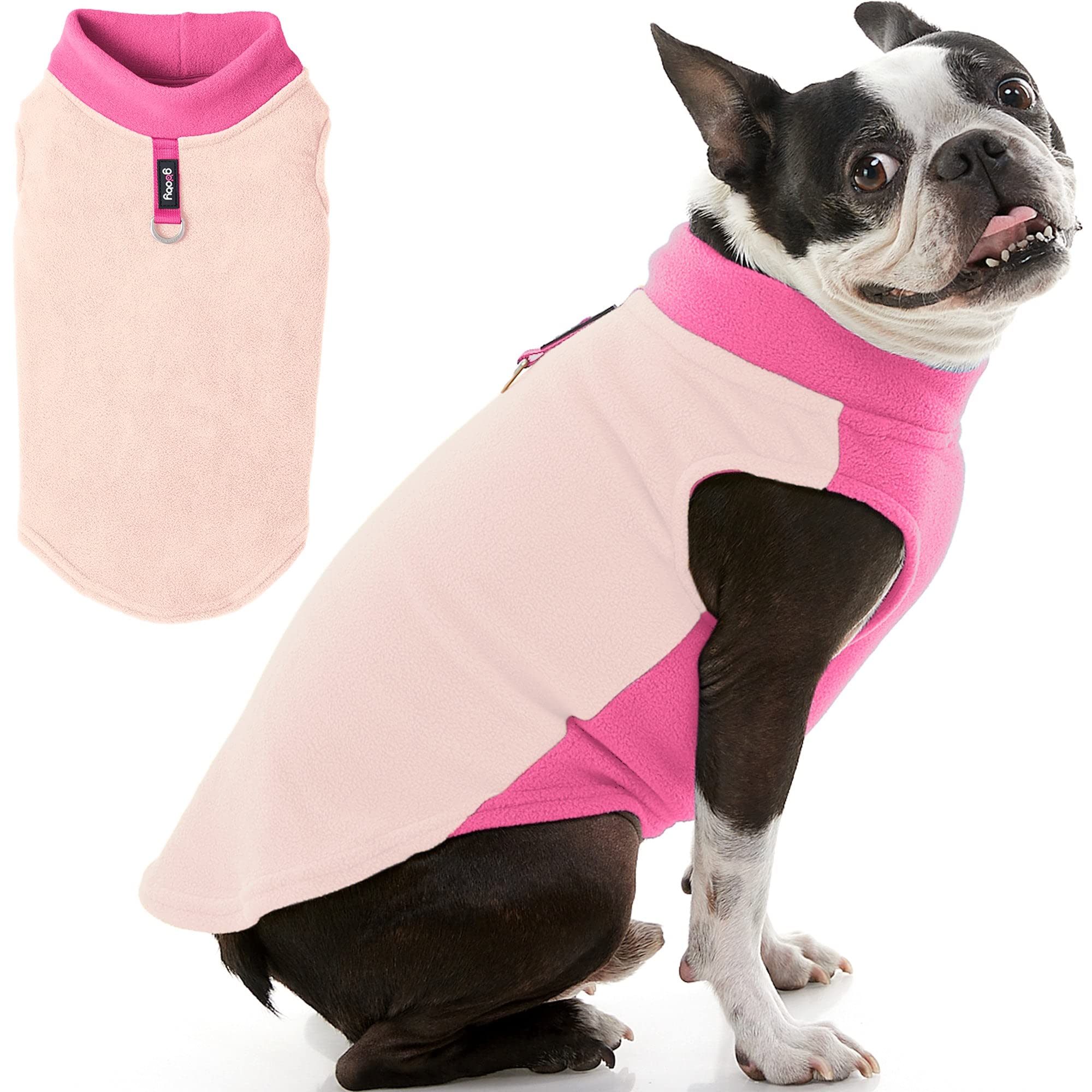 Gooby Half Stretch Fleece Vest Dog Sweater - Peach, Medium - Warm Pullover Fleece Dog Jacket with D-Ring Leash - Winter Small Dog Sweater Coat - Cold Weather Dog Clothes for Small Dogs Boy or Girl