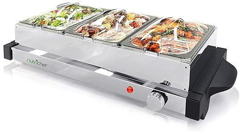 NutriChef Electric Hot Plate Food Warmer Triple Buffet Server