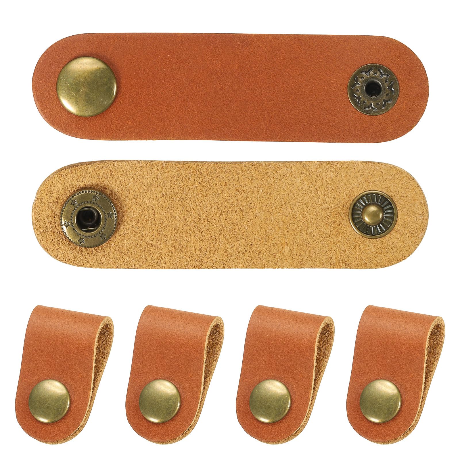 PATIKIL Leather Cord Organizer Cable Straps, 6Pcs 8x2cm Portable Cable Leather Clips USB Holder Earphone Cord Management for Cable, Wire, Light Brown