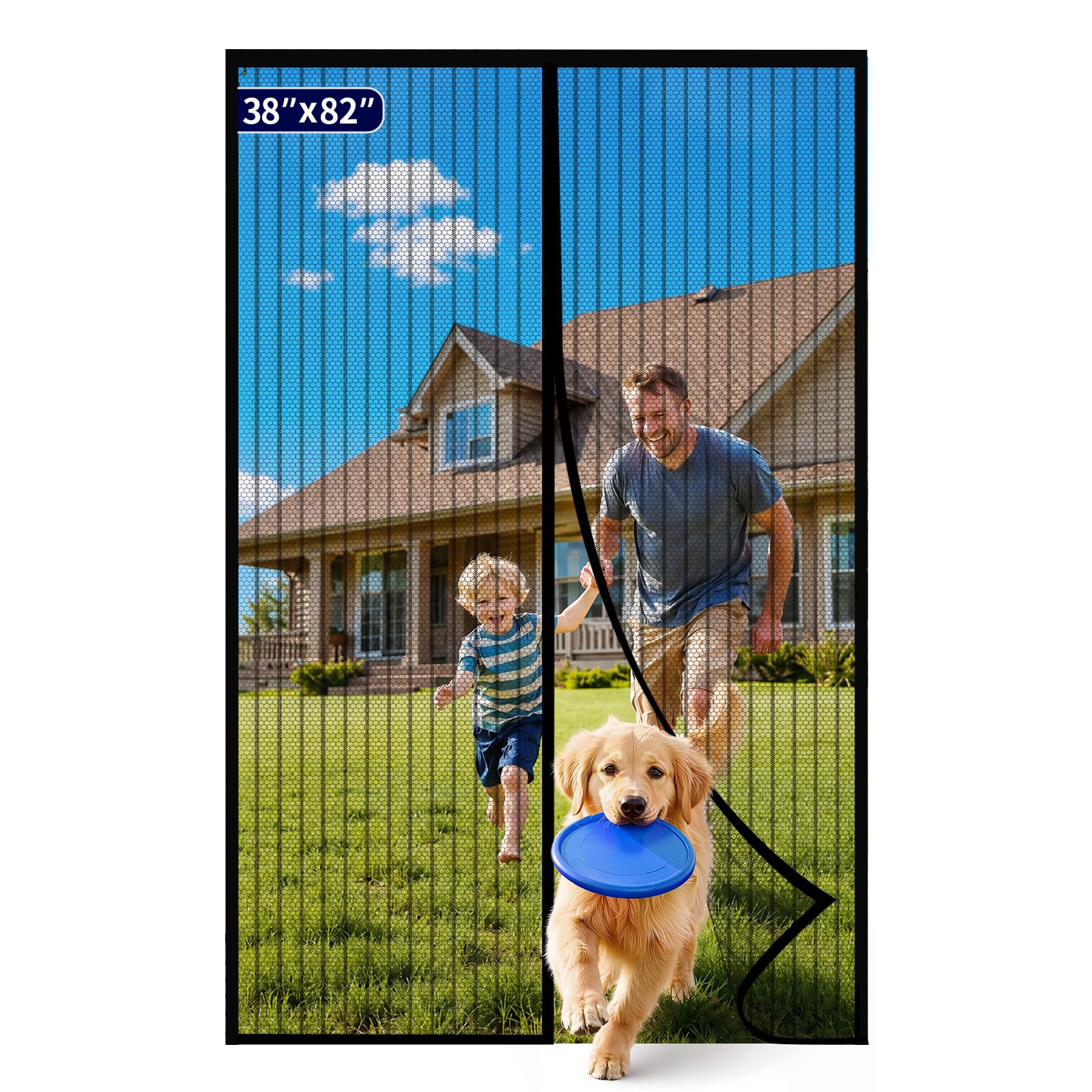 Kitsure Magnetic Screen Door Mesh, 38 x 82 in, Hands-Free Closure