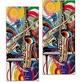 Turamurra Jazz Music Hand Towels - 2 Pack, 14.5" X 28", Soft Microfiber Polyester Bath Towel Set with Saxophones and Piano Keys, for Bathroom Kitchen Spa Hotel Decor Gifts for Women