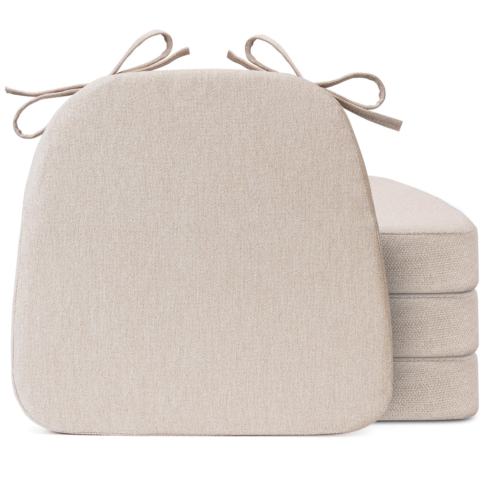 Photo 1 of *** PARTIAL SET *** Sunsleek Chair Cushions for Dining Chairs, D-Shaped Seat Cushions with Removable Washable Cover and Ties, Chair Pads for Kitchen, Indoor Dining Room, Patio Chairs, 17'' x 16'', Set of 4, Beige
