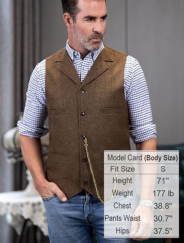 Mens Classic Wool Tweed Suit Vest Casual Sleeveless Jacket