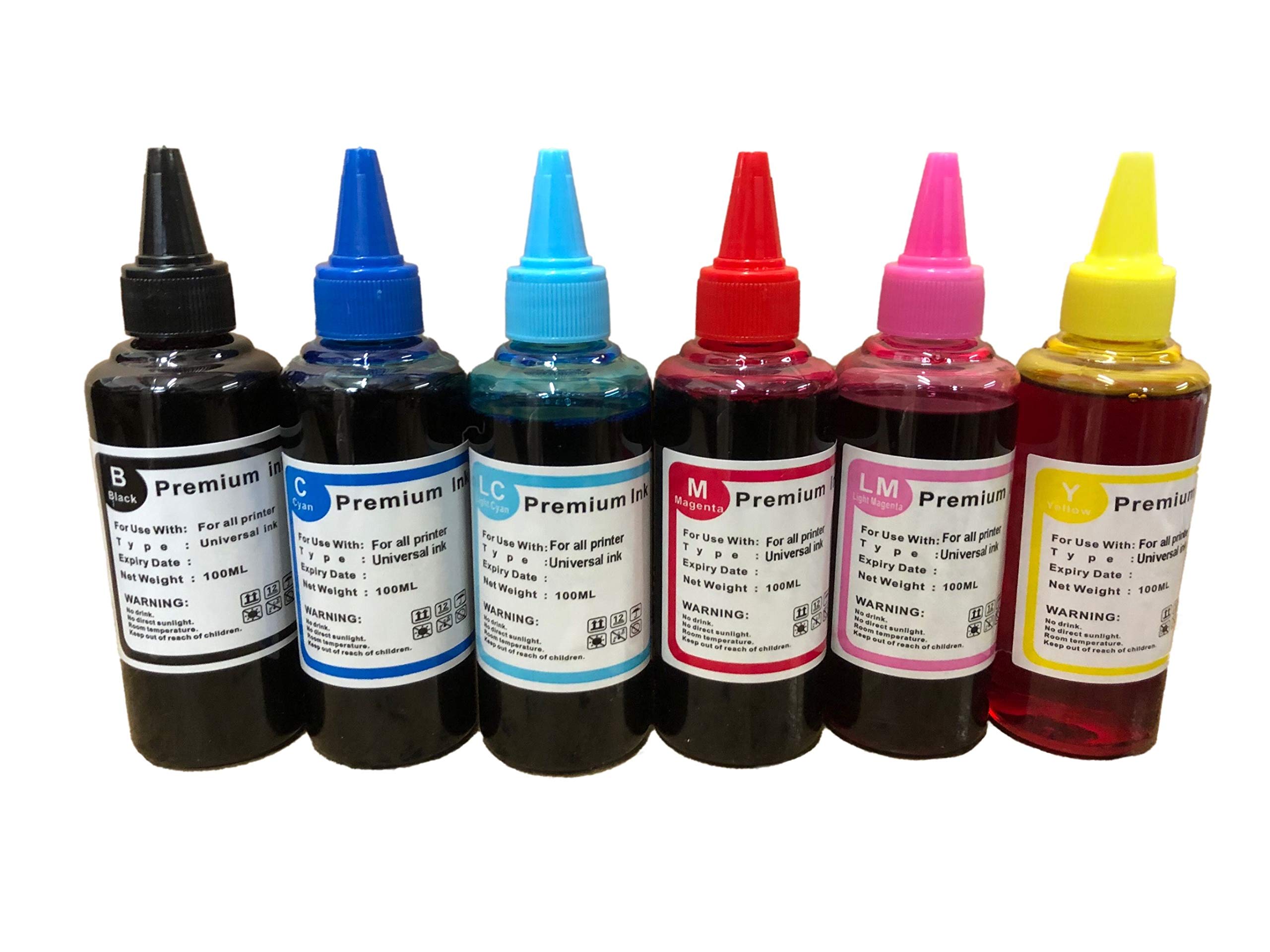 6 x100ml Universal Bulk Ink Refills for Epson, HP, Brother and lexmark Printers to Use Refill Cartidges and refillable Ink cartridges CISS Systems