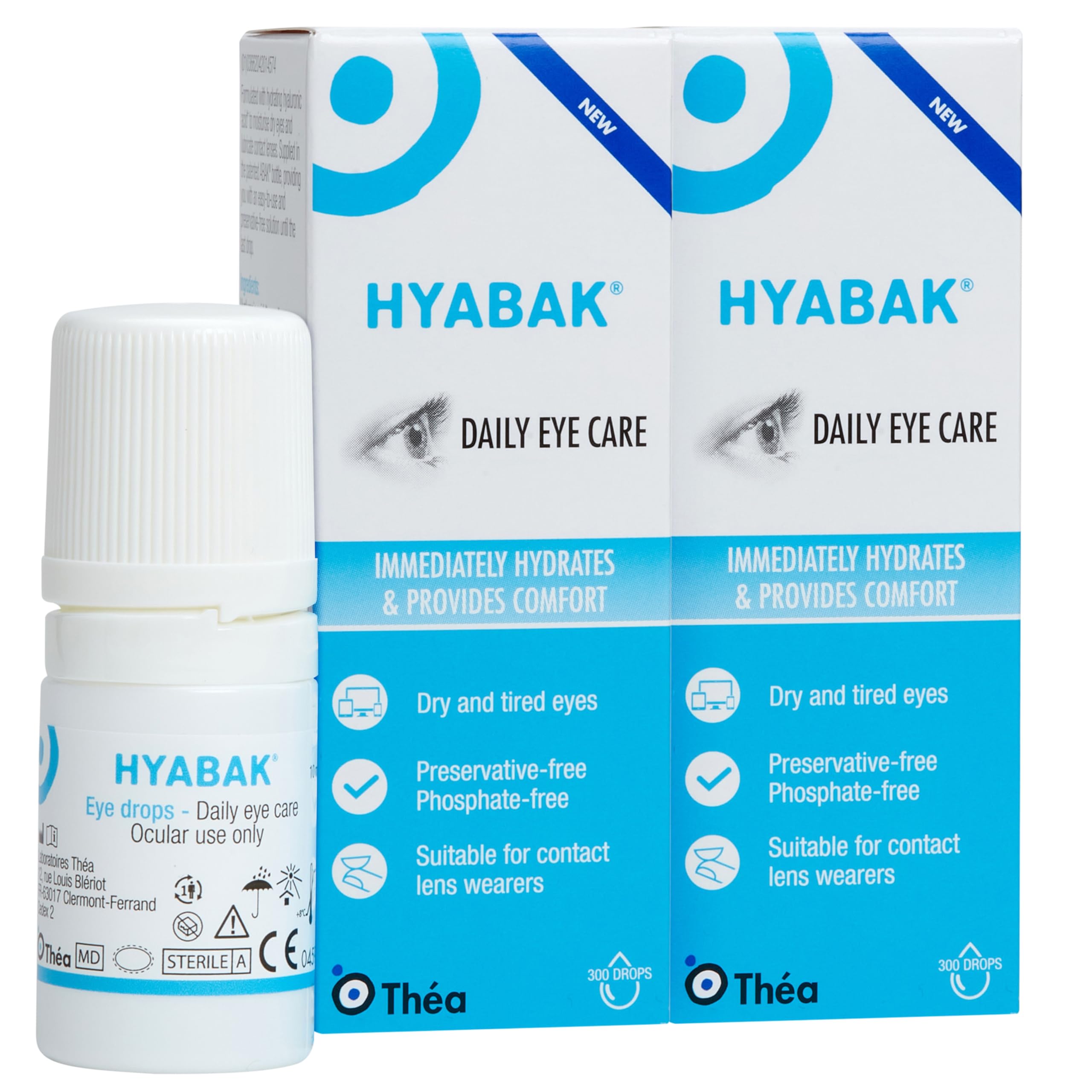 Hyabak Eye Drops to provide comfort and relief for Dry Eye |For dry eyes, caused by environmental factors ISuitable for Contact Lens Wearers and screen users |Preservative-Free|2 PACK|10ml (600 Drops)