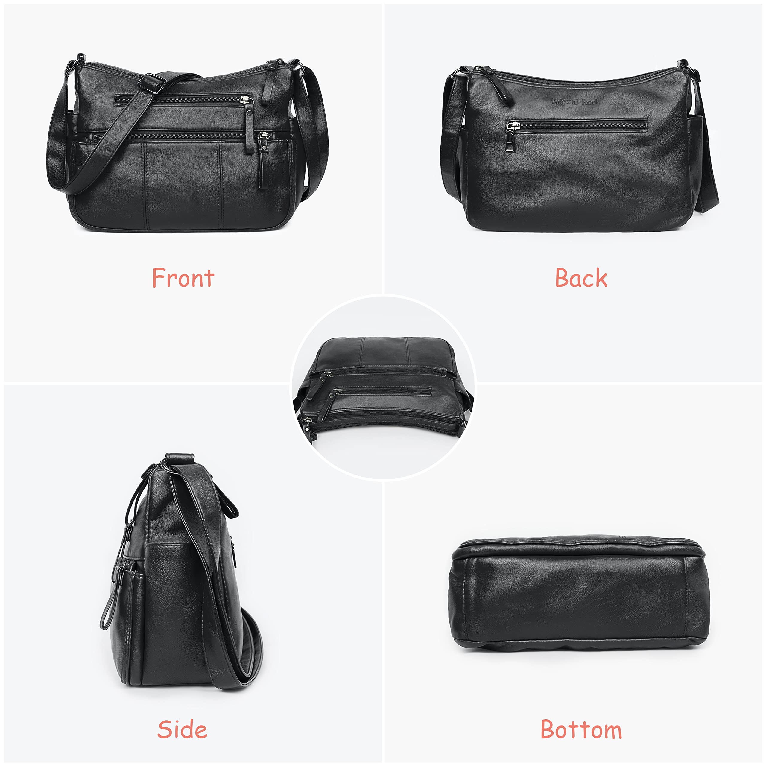 VOLGANIK ROCK Handbags for Women Shoulder bag for women Soft PU Leather Handbag Crossbody bag Multi Pockets Handbag shoulder bag Ladies handbags Travel Bag