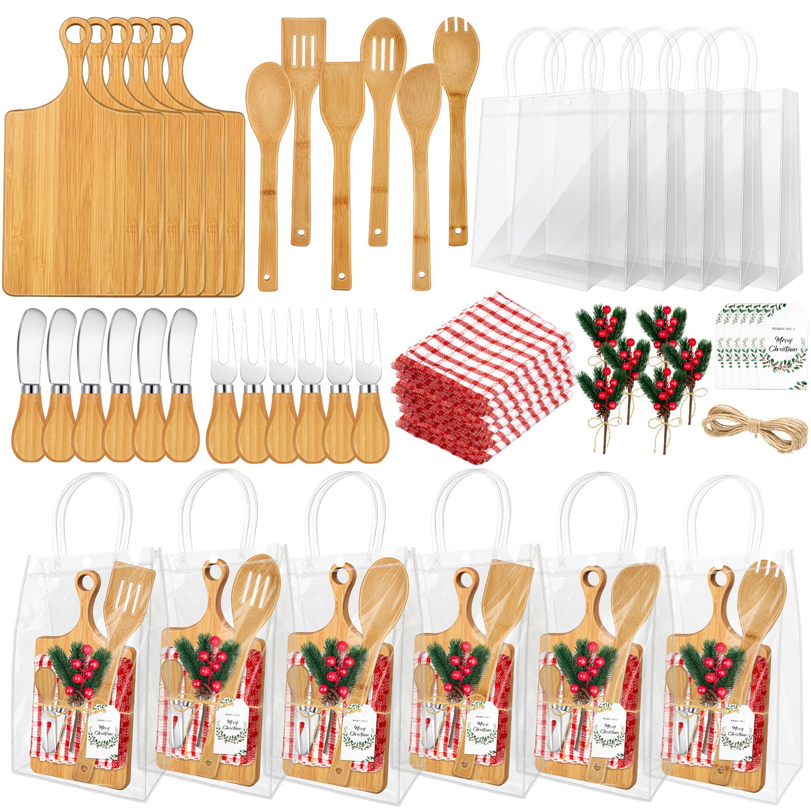 Photo 1 of 6 Set Christmas Gifts Kitchen Utensils Set Bamboo Spatula Mini Cheese Board Tag for Christmas Holiday Gift Kitchen utensils