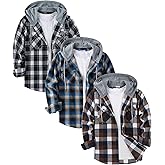 Little Beauty 3 Pack Men's Flannel Shirts Plaid Hoodie Button Down Shirt Jackets Long Sleeve Stylish Hooded with Pocket