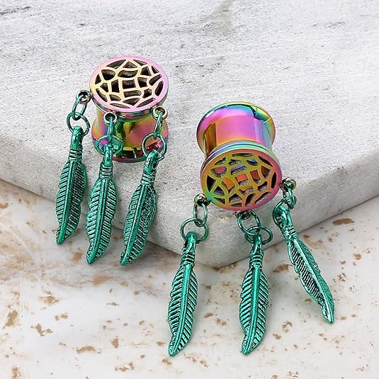 1 par Rainbow Dream Catcher Cuelgan Oído Tapón Túnel Camilla (10mm): Amazon.es: Joyería