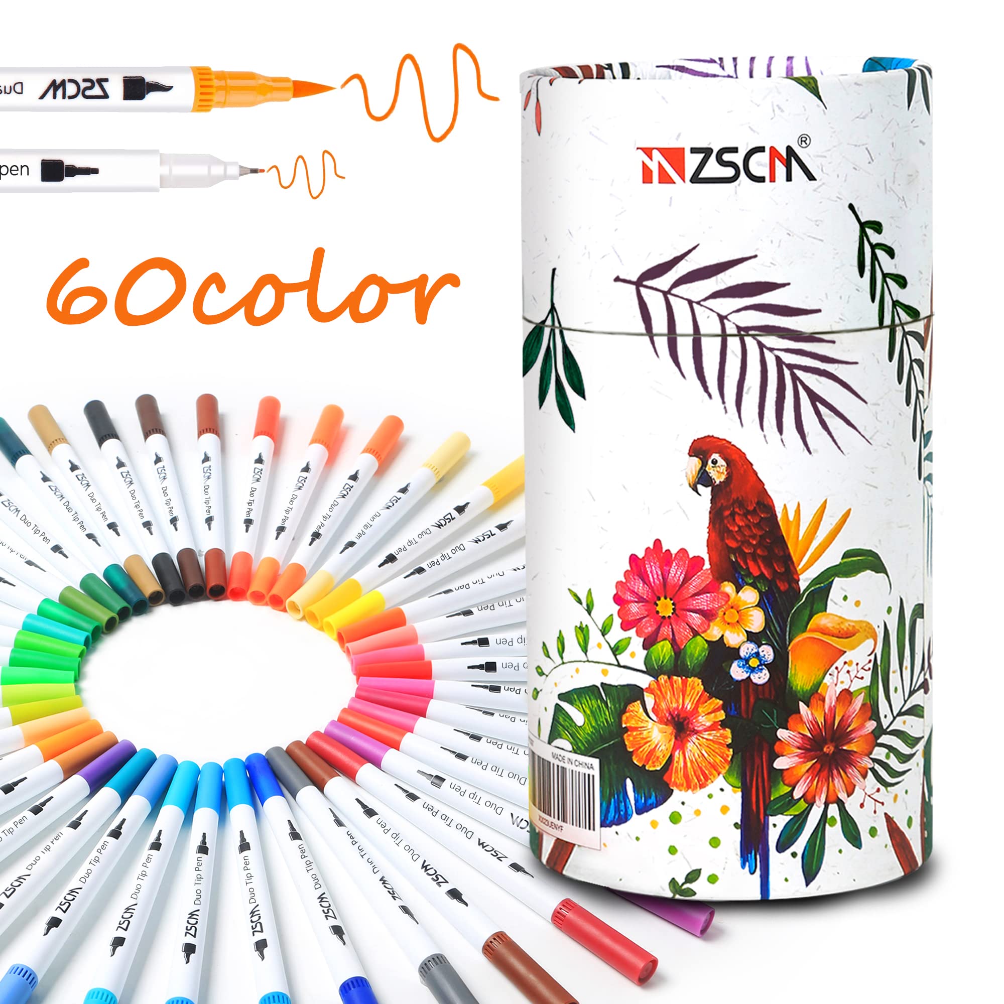 ZSCM Watercolor Brush Pens, 60 Double Colors Adult Brush Pens Coloring Books, Draw or Highlight, Calligraphy Illustrations…