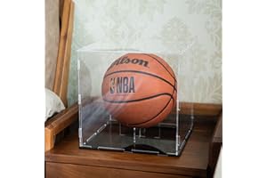 GENMOUS & CO. GENMOUS Clear Acrylic Basketball Display Cases UV Protected for Boys Room Decor, Large Display Holder Stand for Autographed Basketball, Memorabilia Display Box for Lego Minifigures, Dolls, Car Models