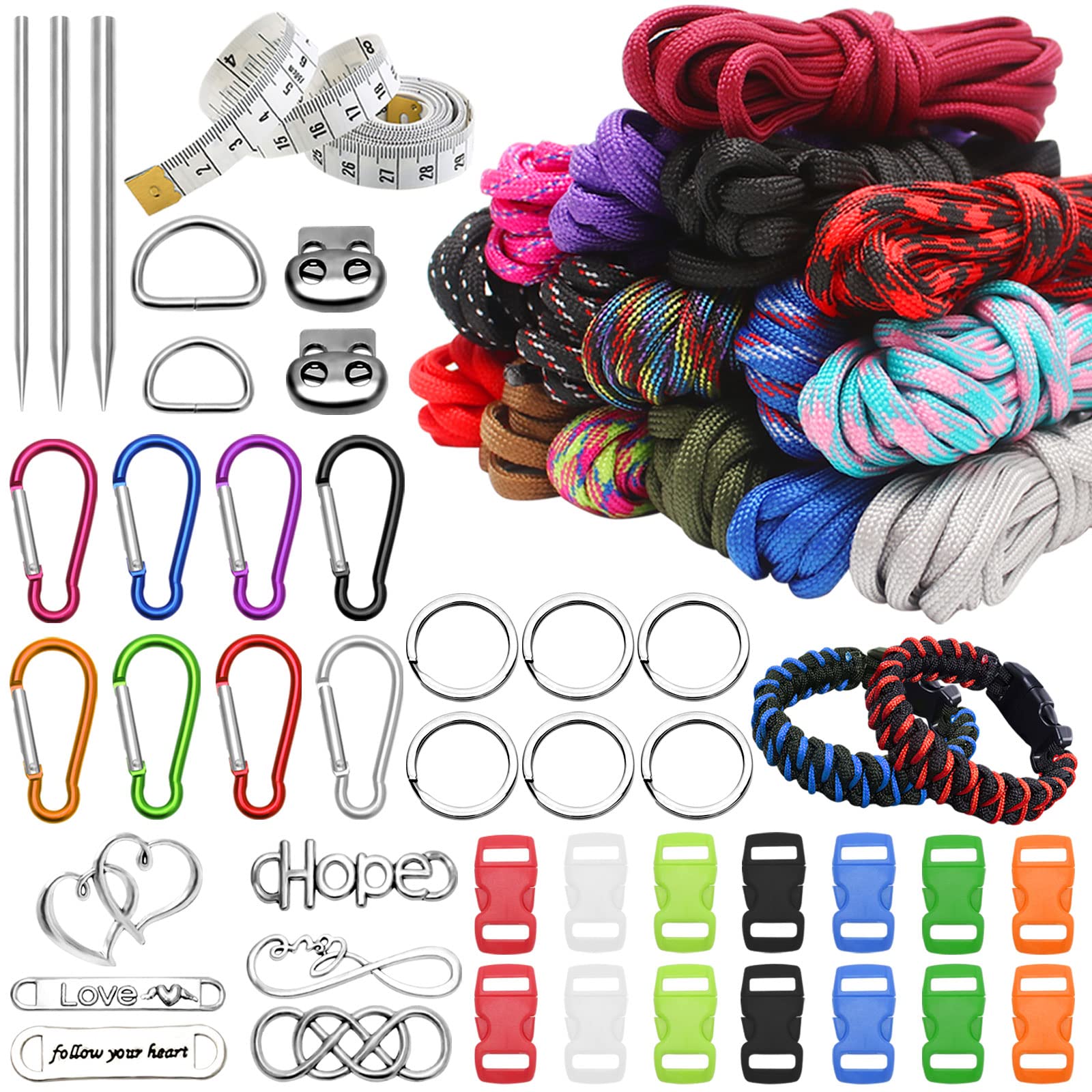 Xulisheng Paracord Kit, 58 PCS Multifunction Paracord Ropes 10 Feet, Including Buckles, Stitching Needles, Tape Measure for DIY Crafts Outdoor