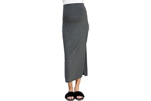 LaClef Women's High Waist Side Slit Midi Maternity Skirt