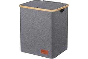 DOFASAYI 85L Laundry Hamper with Lid - Clothes Hamper with Bamboo Handles, Foldable Laundry basket for Laundry Room, Bathroom, Bedroom, Gray