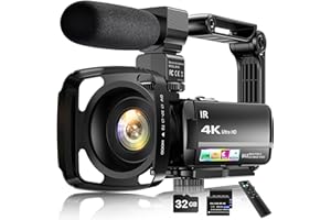 FJFJOPK 4K Video Camera Camcorder 64MP Vlogging Camera for YouTube 3.0" Touch Screen 18X Digital Zoom IR Night Vision with External Stereo Microphone,Remote,Lens Hood,Handheld Stabilizer,32G Card &2 Batteries