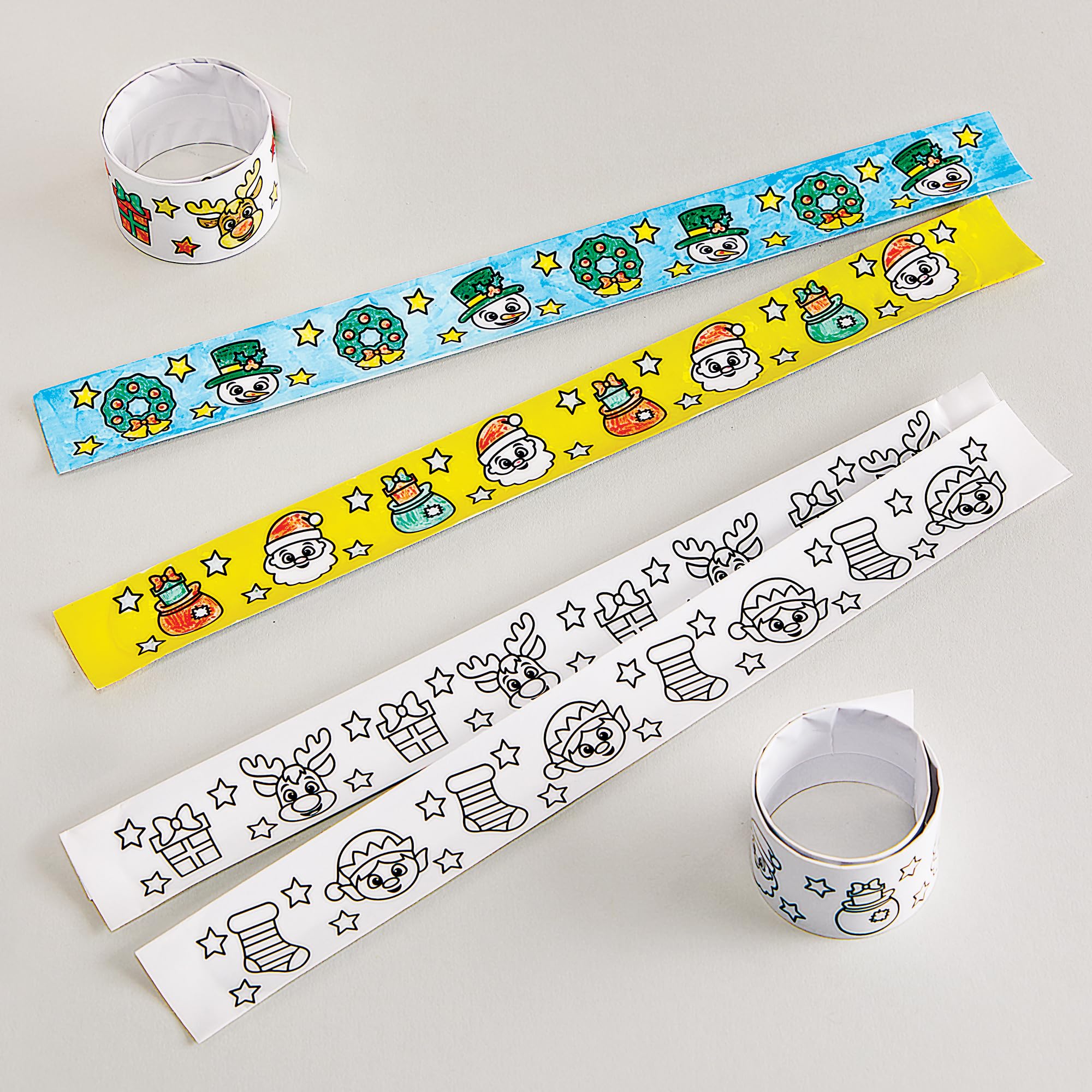 Baker Ross FX651 Christmas Colour In Snap On Bracelets - Pack of 8, Christmas Colour in Party Bag Fillers for Kids