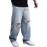 LOGEQI Men's Baggy Ripped Wide Leg Jeans for Men Women Loose Fit Hip Hop Denim Pants Y2k Streetwear