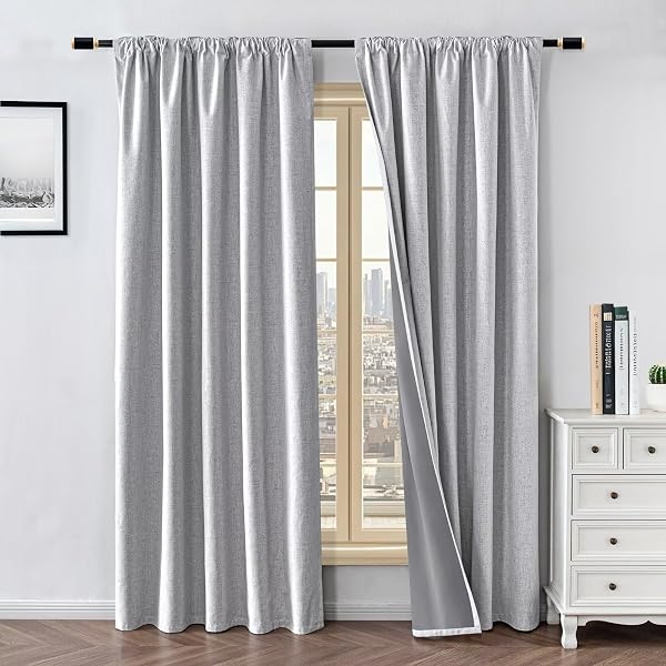 FANCYROOF 100% BLACKOUT CURTAINS FOR LIVING ROOM, 96 INCH CURTAINS 2 PANEL SET LIGHT BLOCKING, BACK TAB & ROD POCKET THERMAL INSULATED DRAPES BEDROOM WINDOWS HOME DECOR(52W × 96L INCH, OFF-WHITE)