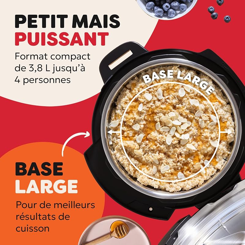 Multicuiseur, 3,8 L, cuiseur intelligent 7 en 1 - Autocuiseur, mijoteuse, cuiseur à riz, sauteuse, yaourtière, cuiseur vapeur et réchauffeur d'aliments - Noir