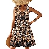 Zeagoo Womens Summer Sundress Boho Floral Casual Tank Dresses with Pockets Sleeveless Tiered Swing A Line Beach Dress