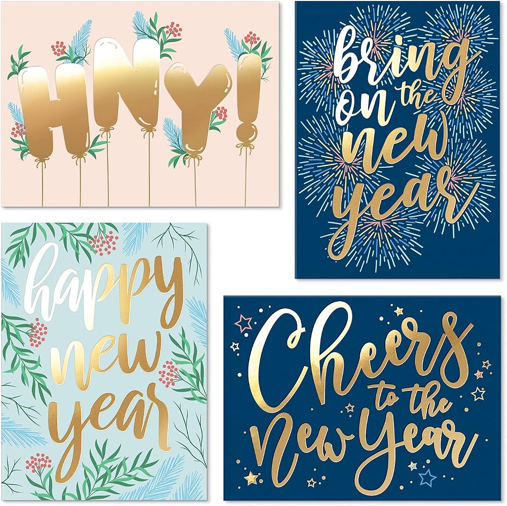 SWEETZER & ORANGE New Year Cards Set of 24 with Envelopes 300gsm 120gsm