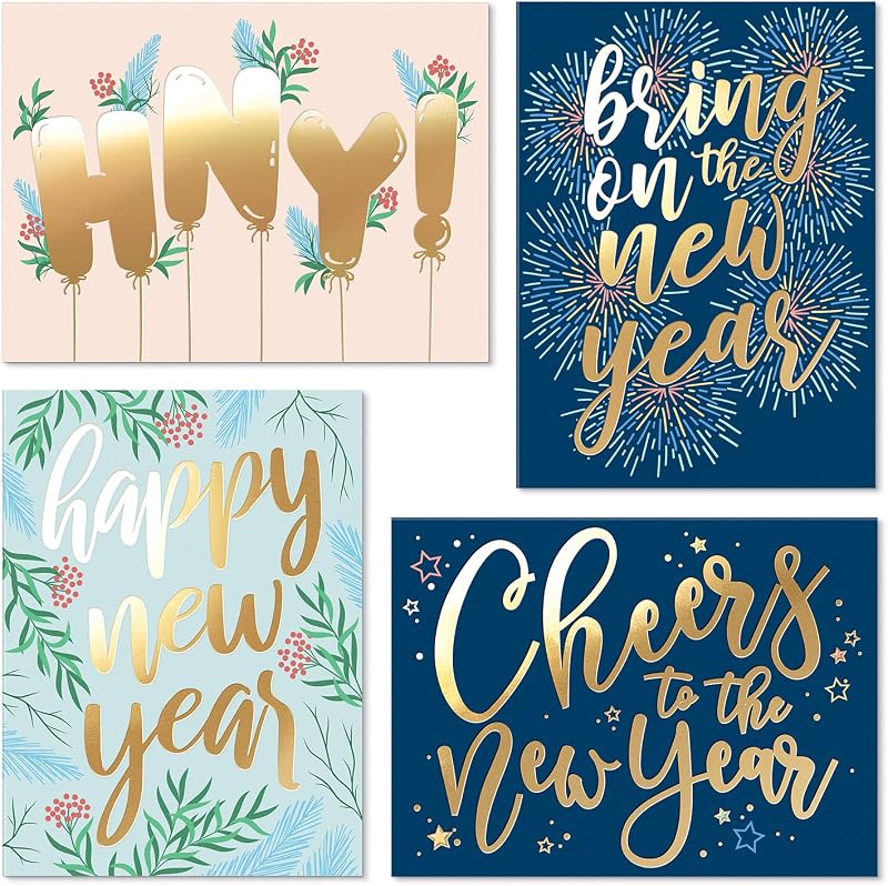 SWEETZER & ORANGE New Year Cards Set of 24 with Envelopes 300gsm 120gsm