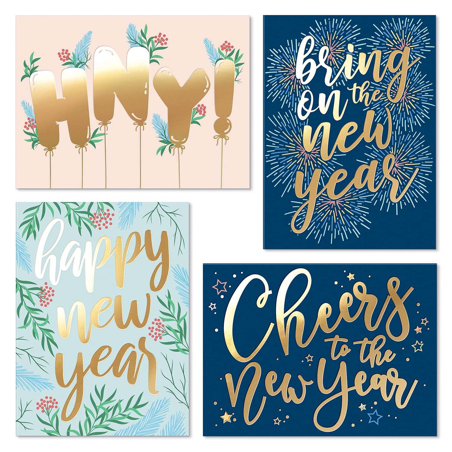 SWEETZER & ORANGE New Year Cards with Envelopes, Set of 24 Holiday Greeting Flyers, 300gsm Note Cards with 120gsm Envelopes, Happy Holidays & Thank You Decor Sheets