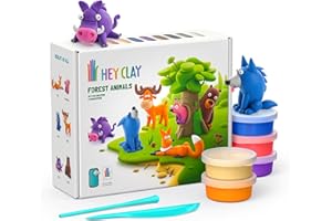 HEY CLAY - Colorful Modeling Air Dry Clay for Kids - Forest Animals Set - Air Dry Clay Kit 15 Cans and Sculpting Tools with F