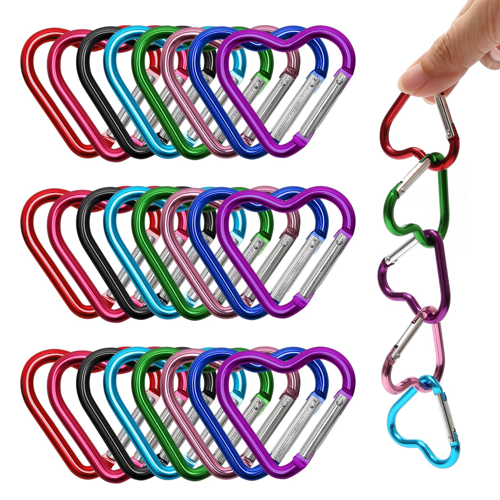 24 Pieces Heart Carabiner, Colorful Aluminum Alloy Carabiner Clips, Keyring Clip Locking Carabiners for Outdoor Home Camping Fishing Hiking Traveling