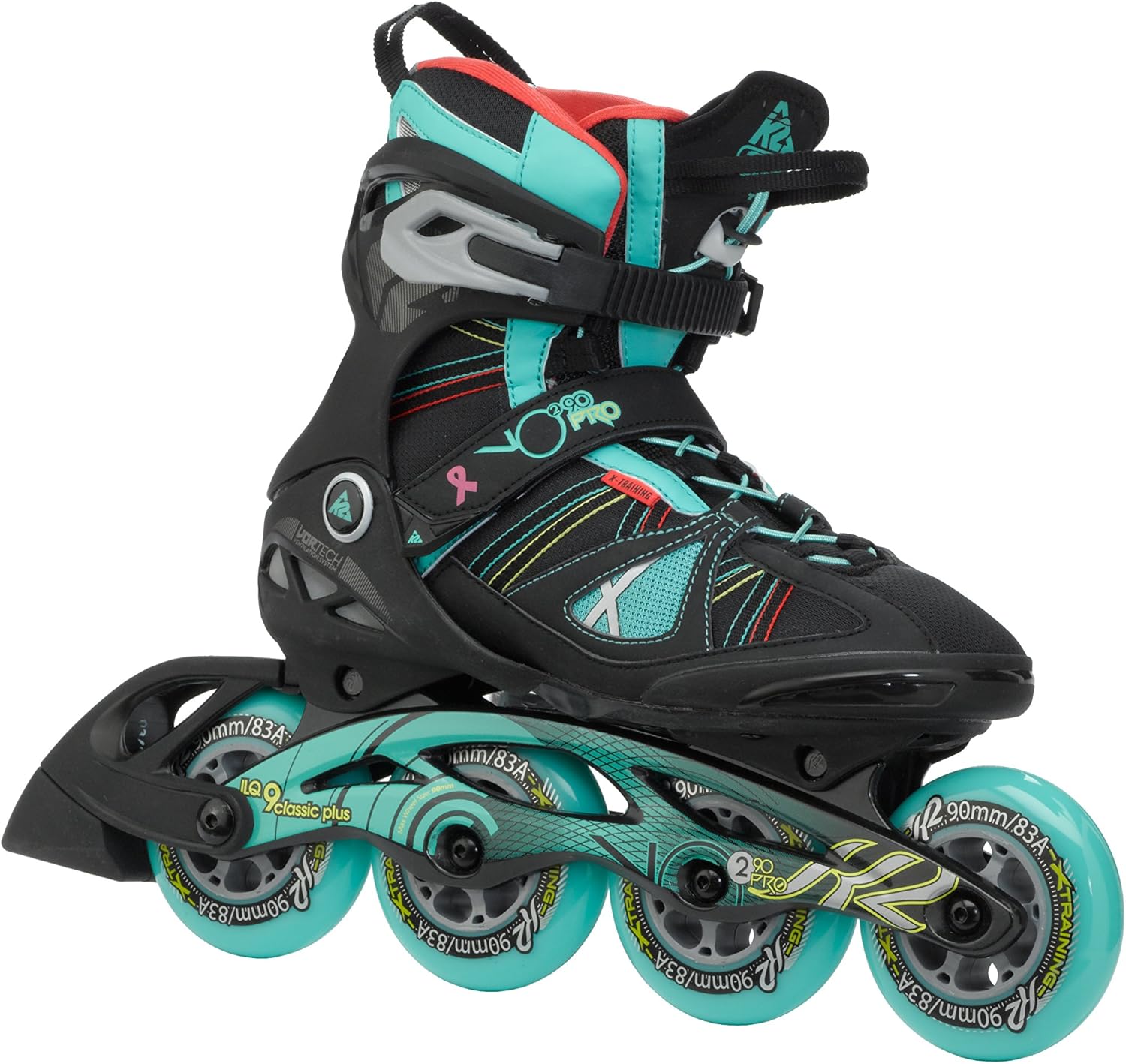 K2 Damen Inline Skate V02 90 Pro W, EU 36 (US 6), Schwarz/Türkis