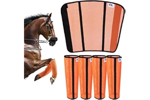 TAILNERY Fly Boots for Horses Set of 4 - Edge-Curved Design for Optimal Fit, Non-Sag Dual Stay System, Breathable Mesh for Comfort, Reduces Stomping & Fatigue (Medium to Large, Orange)