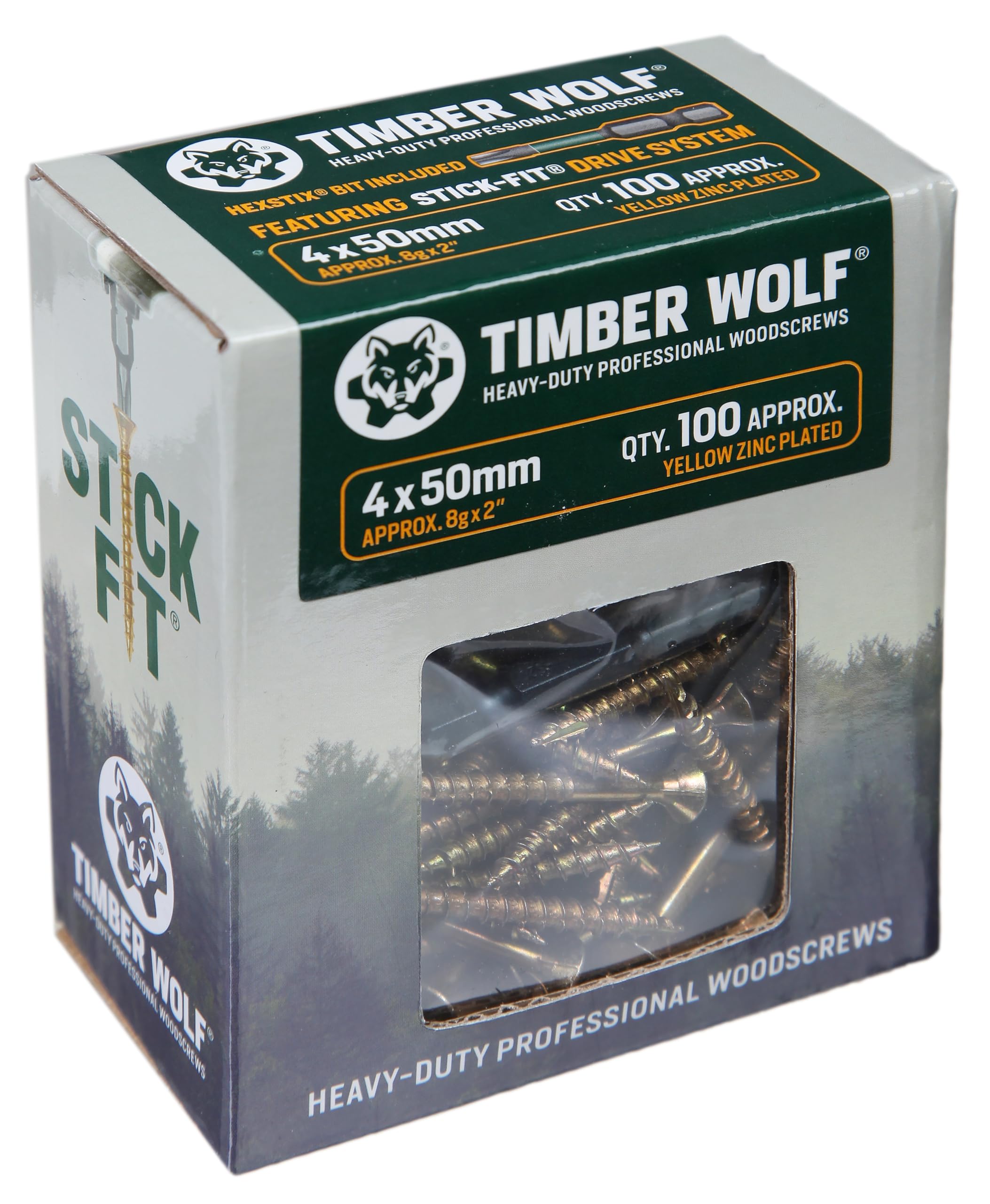 Timber Wolf TW40050 Woodscrews - 4.0 x 50mm - Box of 100, Zinc & Yellow (Gold)