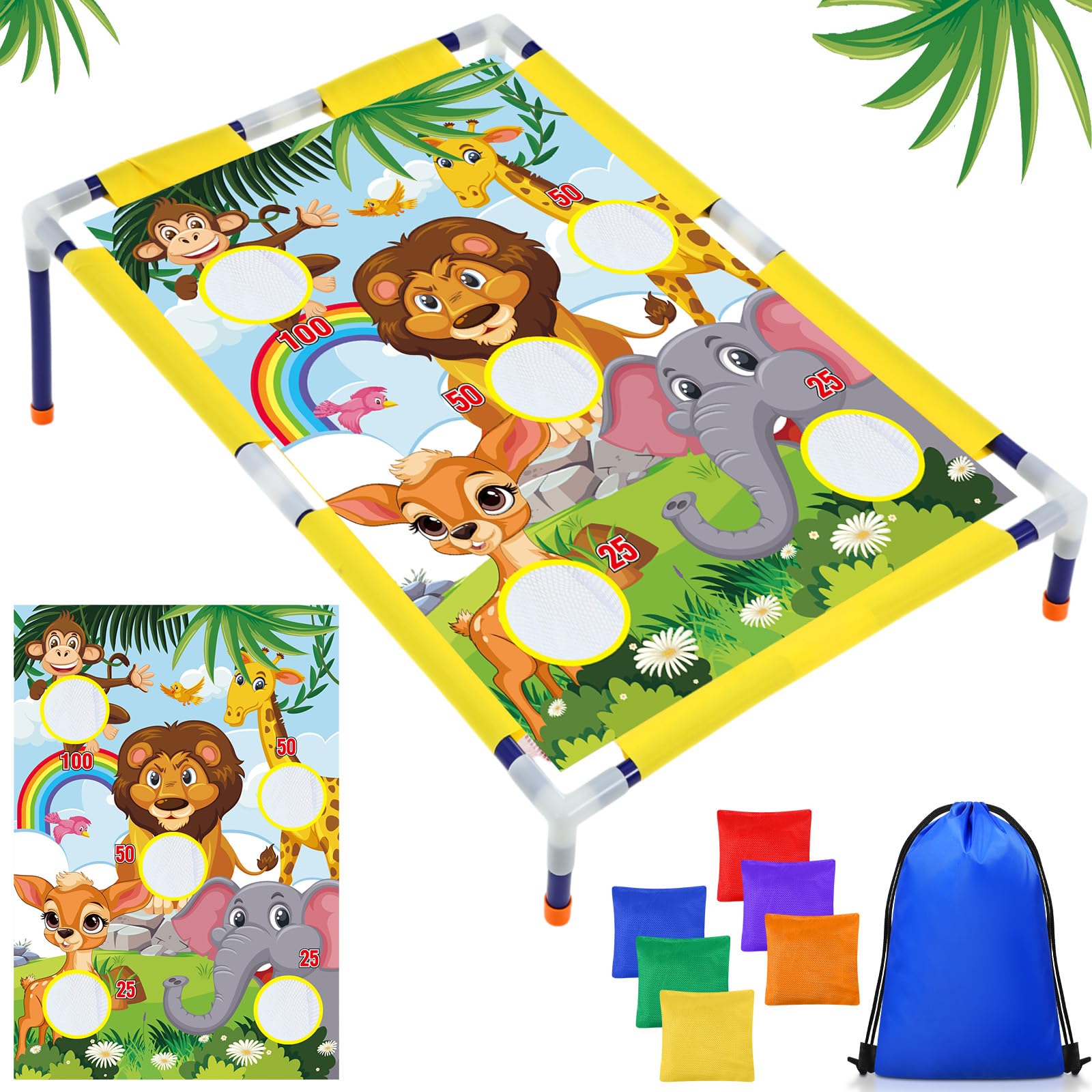 Photo 1 of Gemscream Summer Bean Bag Toss Games with 6 Bean Bags Portable PVC Framed Corn Hole Game Set for Beach Safari Theme Outdoor Game Party(Animal Pattern)