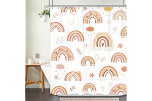 Ufeela Kid Girl Shower Curtain, Boho Rainbow Shower Curtains, Cute Cartoon Abstract Colorful Bathroom Set, Lovely Flower Nursery Toddler Pastel 60Wx72L Inch Bath Curtain Bathtub Accessories Home Decor