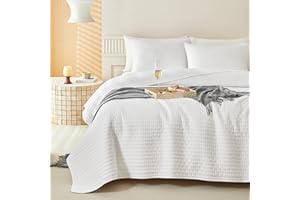 WARMDERN White Quilt Sets King Size, Cooling Summer Quilt for Hot Sleeper, Soft Lightweight Bedding Bedspread Coverlets for All Seasons(White, King)