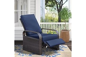 Skypatio Outdoor Recliner, All-Weather Wicker Oversized Patio Chaise Lounge Recliner Chair with Adjustable Back and Ottoman, 