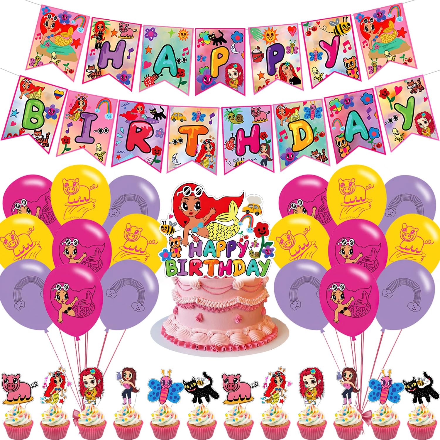 Photo 1 of Music Girls Party Decorations,Manana Sera Bonito Birthday Party Supplies Includes Banner- Cake Topper - 24 Cupcake Toppers - 18 Balloons