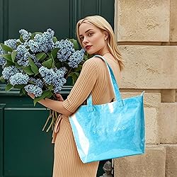 KALIDI PVC Zipper Tote Bag, Kraft Paper Beach Bag