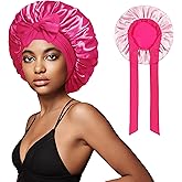 vidsel Bonnet with Tie Band, Hair Care Satin Silk Bonnet for Sleeping Women, Silky Sleep Bonnets for Women, Reversible Double Layer Sleep Cap for Curly Hair Braids