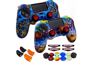 OIOKEW Silicone Skin for Ps4 Controller, 2pcs Anti-Slip Shell Cover Case with 10 Joystick Grips, 2 Pairs L2 R2, 4pcs Led Light Bar Skin for Playsation 4/ Slim/Pro Dualshock 4 Controller Wireless Gamepad