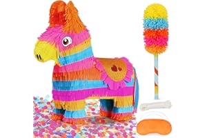 PARDECOR Cinco De Mayo Donkey Pinata with 24" Stick and Rope | Large Rainbow Piñata Decorations for Birthday Party, Taco Tuesday, Mexican Theme Fiesta (16 X 13.5 X 5.7 In)