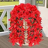 Alotiki Artificial Bougainvillea Flowers for Outdoor Plant,4 pcs Faux Hanging Flowers Bougainvillea for Outside Decoration,Fake Silk UV Resistant Vines for Front Door Porch(Red)
