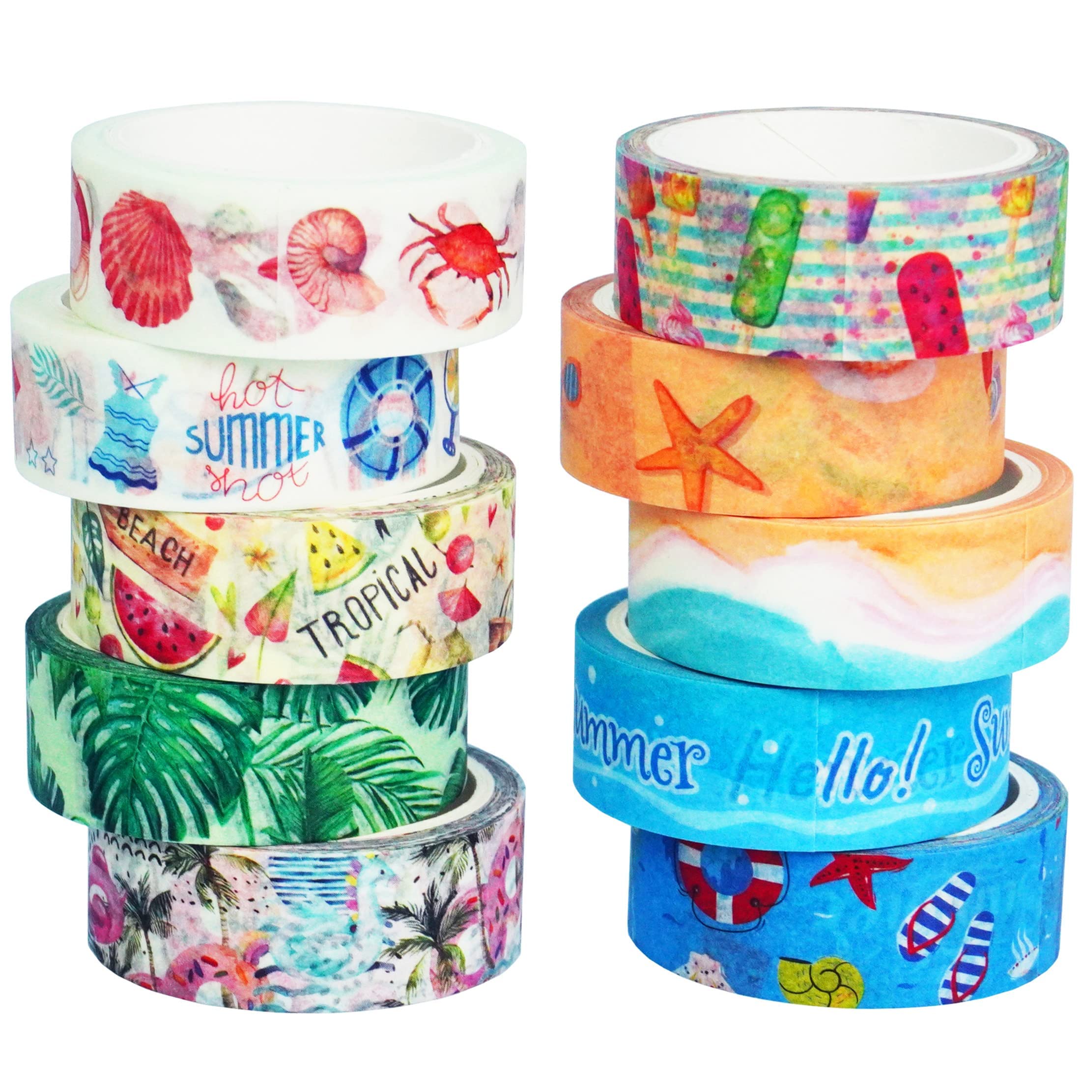 YUBX 10 Rolls Four Seasons Washi Tape Set Beach Ice Cream Masking Decorative Tapes (Summer)