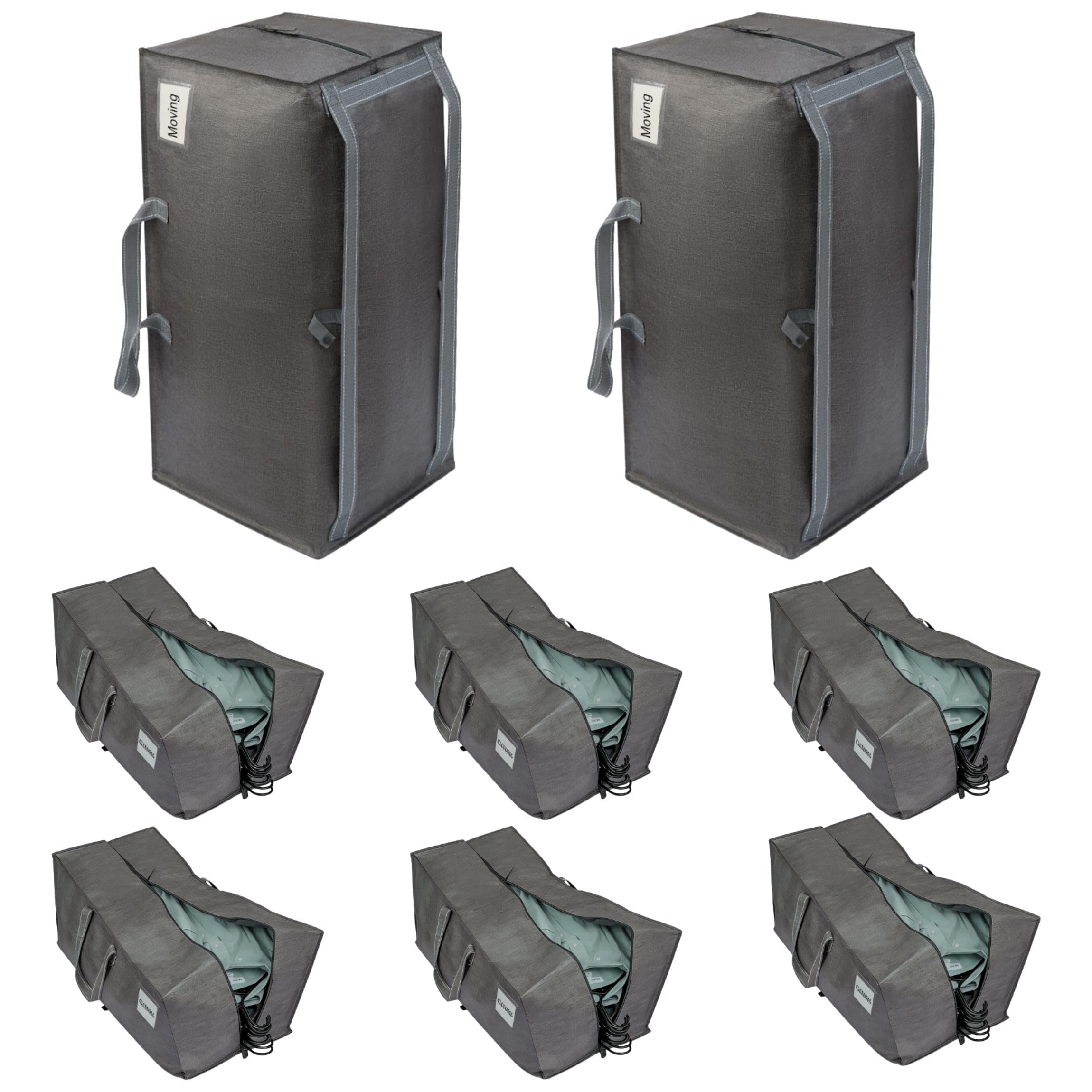 VENO 8 Pack Heavy-Duty Moving Bags Extra Large W/Backpack Straps, Moving House Essentials, Strong Handles & Zips, Clothes Storage, Packing, Laundry Bags, Reusable and Sustainable (Gray, 8 Pack)