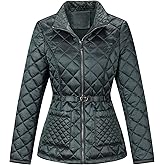 Bellivera Women Lightweight Coat Short Quilted Puffer Long Sleeve Belted Jacket Pockets