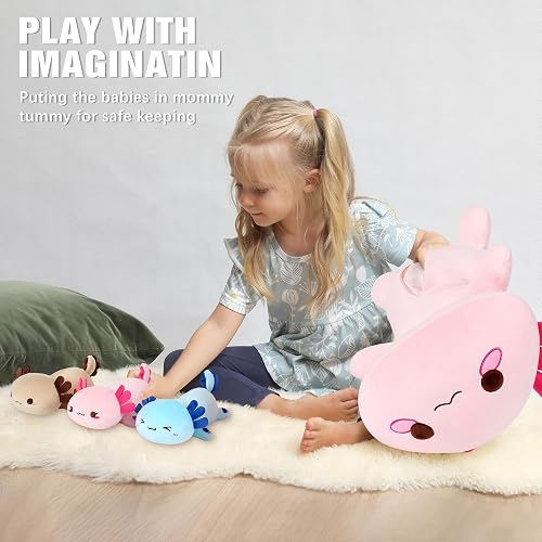 Peluche Axolotl Géante 50cm Avec 3 Bébés Mignons - Oreiller Kawaii Doux Et Câlin Pour Enfants