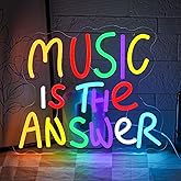Gyaksjm Music Is The Answer Neon Sign for Wall Decor Live Music Neon Light Colorful Letter Neon Light Sign Dimmable LED Word Light Sign for Studio Concert Home Party Bar Kidsroom Bedroom