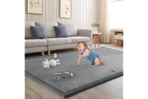 ILPEOD Baby Play Mat for Floor Tummy Time Nursery Rug Muscle Mat Area Rug Playroom Tatami 50 * 50" Memory Foam 1.3" Thick Crawling For Babies,Toddlers, Infants, Kids,Floor Mat(Grey)