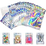 120 Pieces Resealable Holographic Bags 2 Sizes with 20 Labels, Tufusiur Cute Eyelash Packaging Bags for Lip Gloss Lash, Foil 