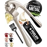 Zulay Kitchen Premium Garlic Press Set - Rust Proof Professional Garlic Mincer Tool - Easy-Squeeze, Easy-Clean with Soft, Erg